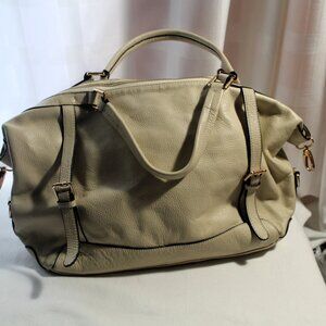 Ora Delfine Ecru Pebbled Leather Satchel, EUC